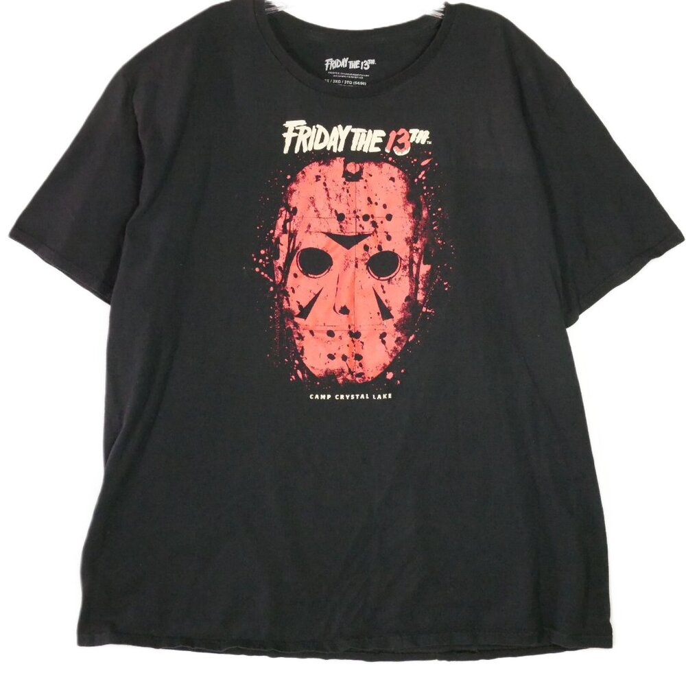 Friday the 13th Men's Size 3X Jason Red Mask Camp Crystal Lake Black T-Shirt